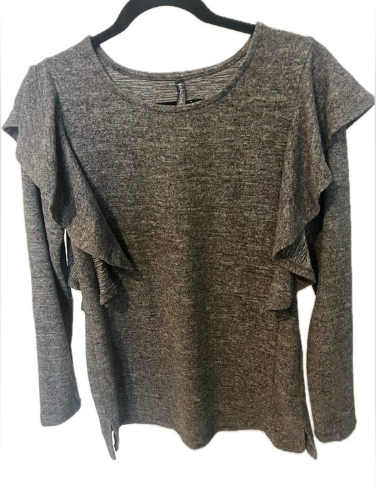 Massini Tops - Massini Charcoal Gray Long Sleeve Ruffle Top